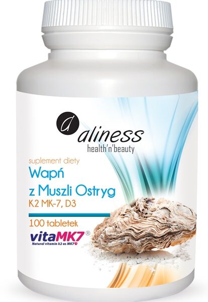 Aliness Wapń z muszli ostryg z K2 MK7 i D3 x100 tabletek